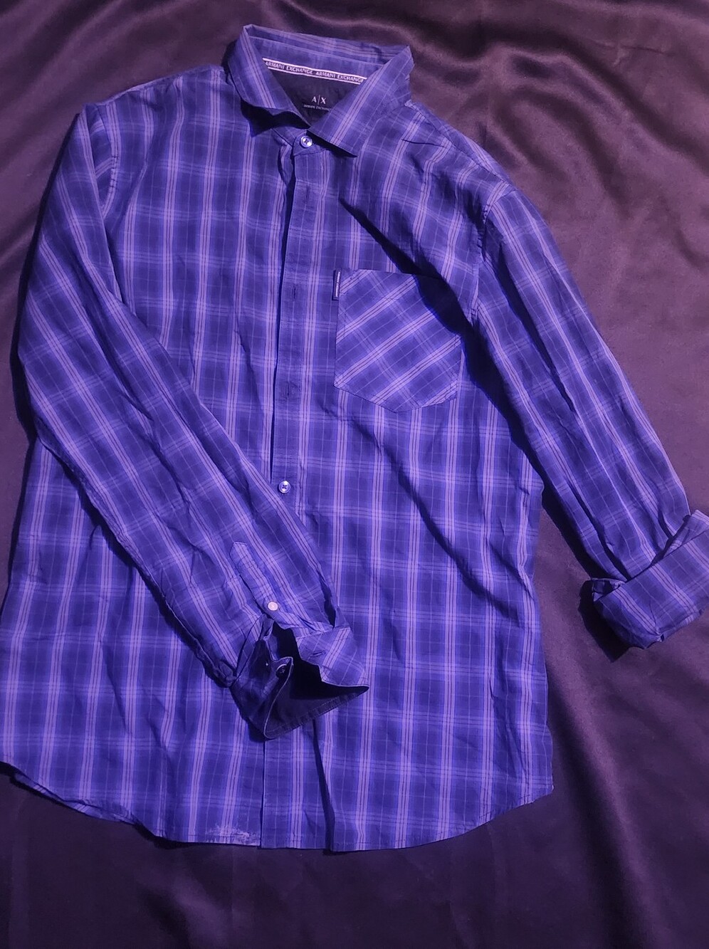 Armani Exchange Blue Plaid Button-Up Shirt